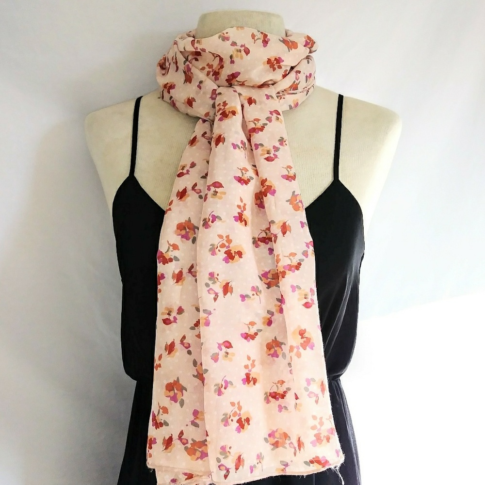 Pink Floral Flowy Scarf